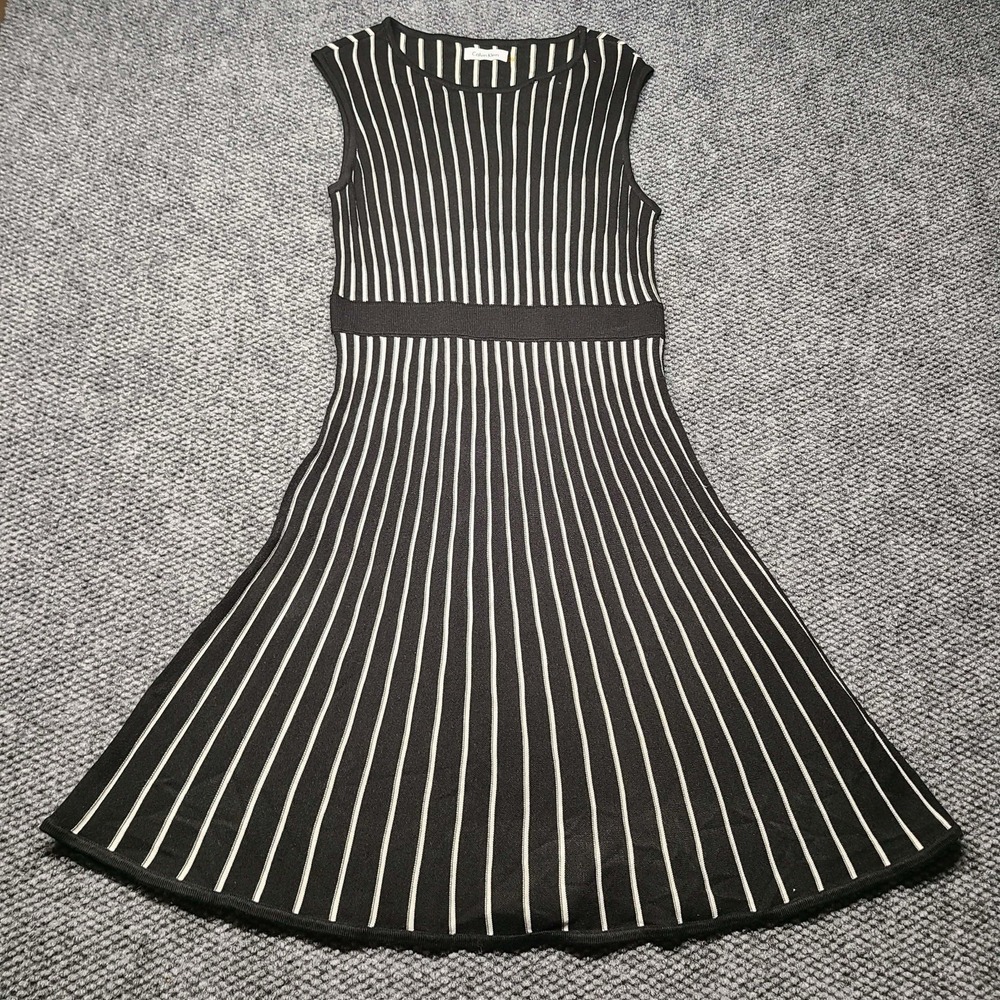 Calvin Klein sleeveless black & white stripe knit fit & flare sweater dress Sz S